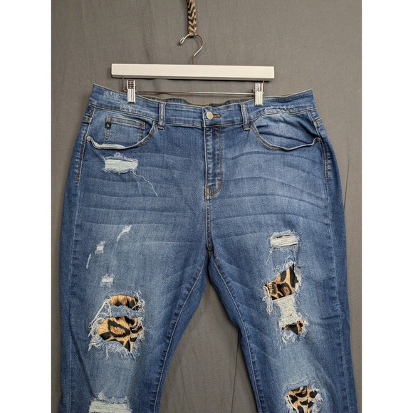Judy Blue Jeans Skinny Fit Distressed Leopard Cheetah Print Sz 20 W - Picture 2 of 11